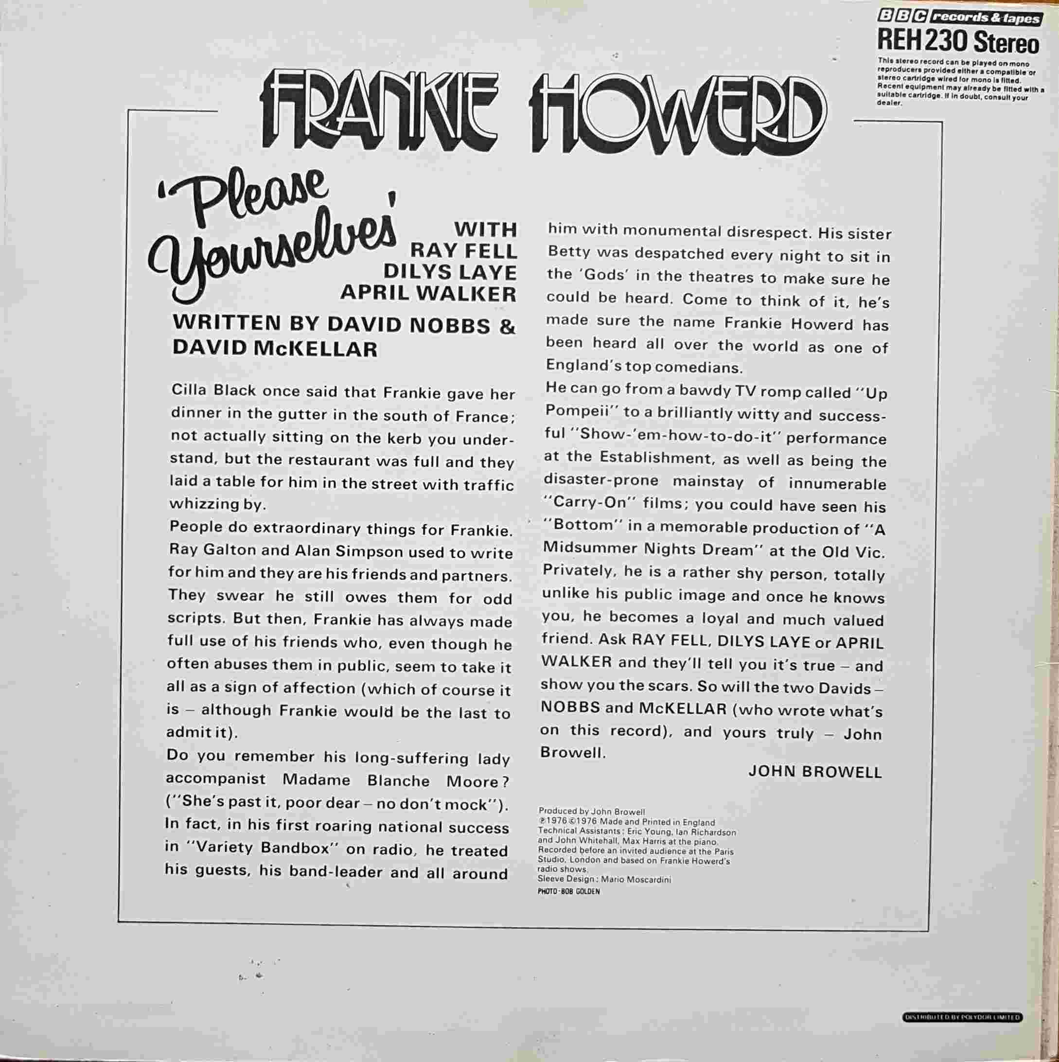Picture of REH 230 Please yourselves by artist Frankie Howerd from the BBC records and Tapes library